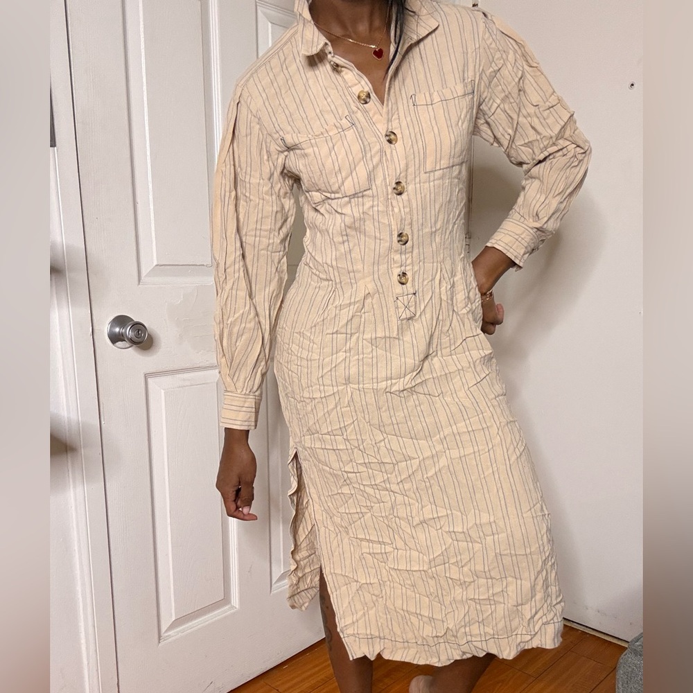 Free People Brown Striped Long Sleeve Dress